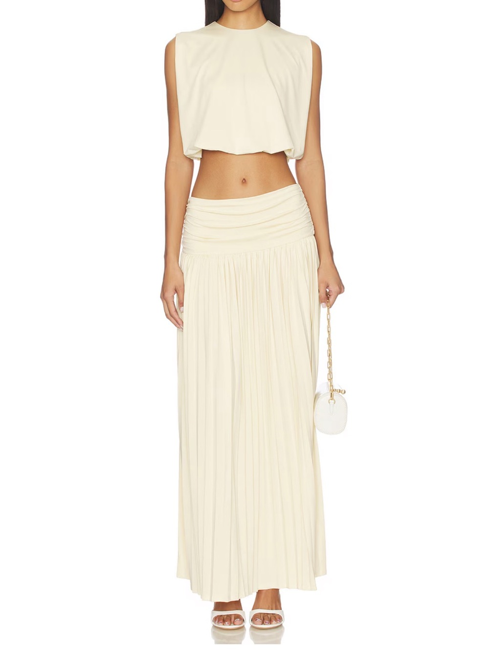 Cream Pleated Maxi Skirt Set